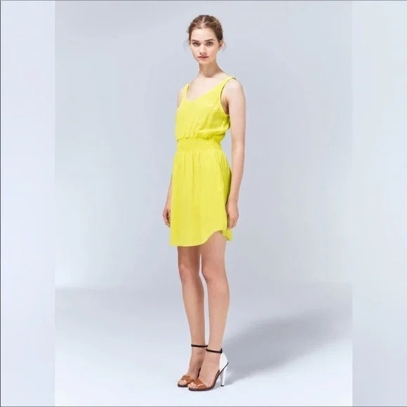 Aritzia Babaton Blythe Mini Dress Silk Off White sleeveless smocked waist XXS - Picture 6 of 15